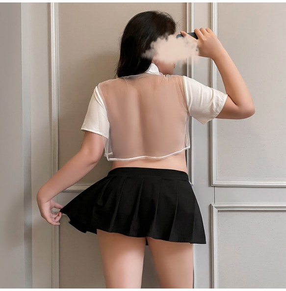 FEE ET MOI - Polka Dot Ribbon Playful Schoolgirl Costume (Plus Size - White)